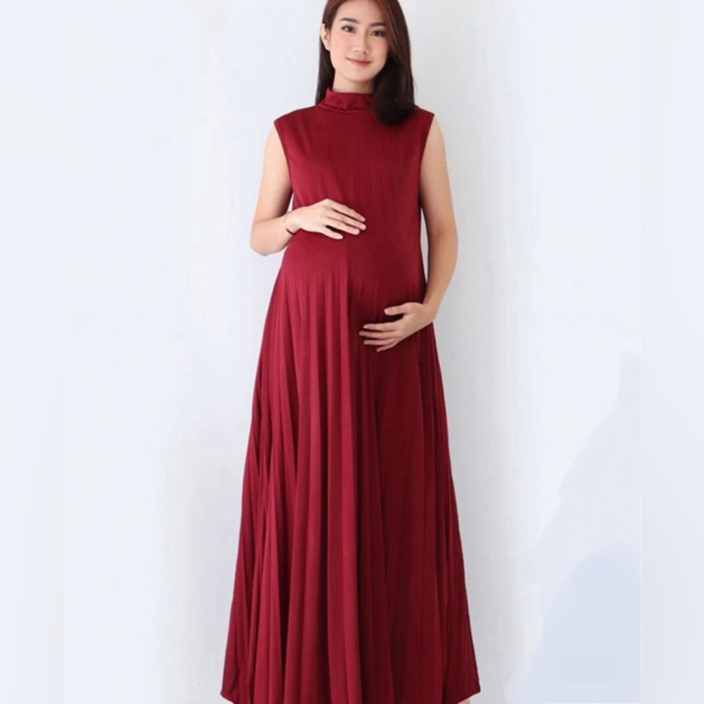 Burgundy Red Maternity Long Dress